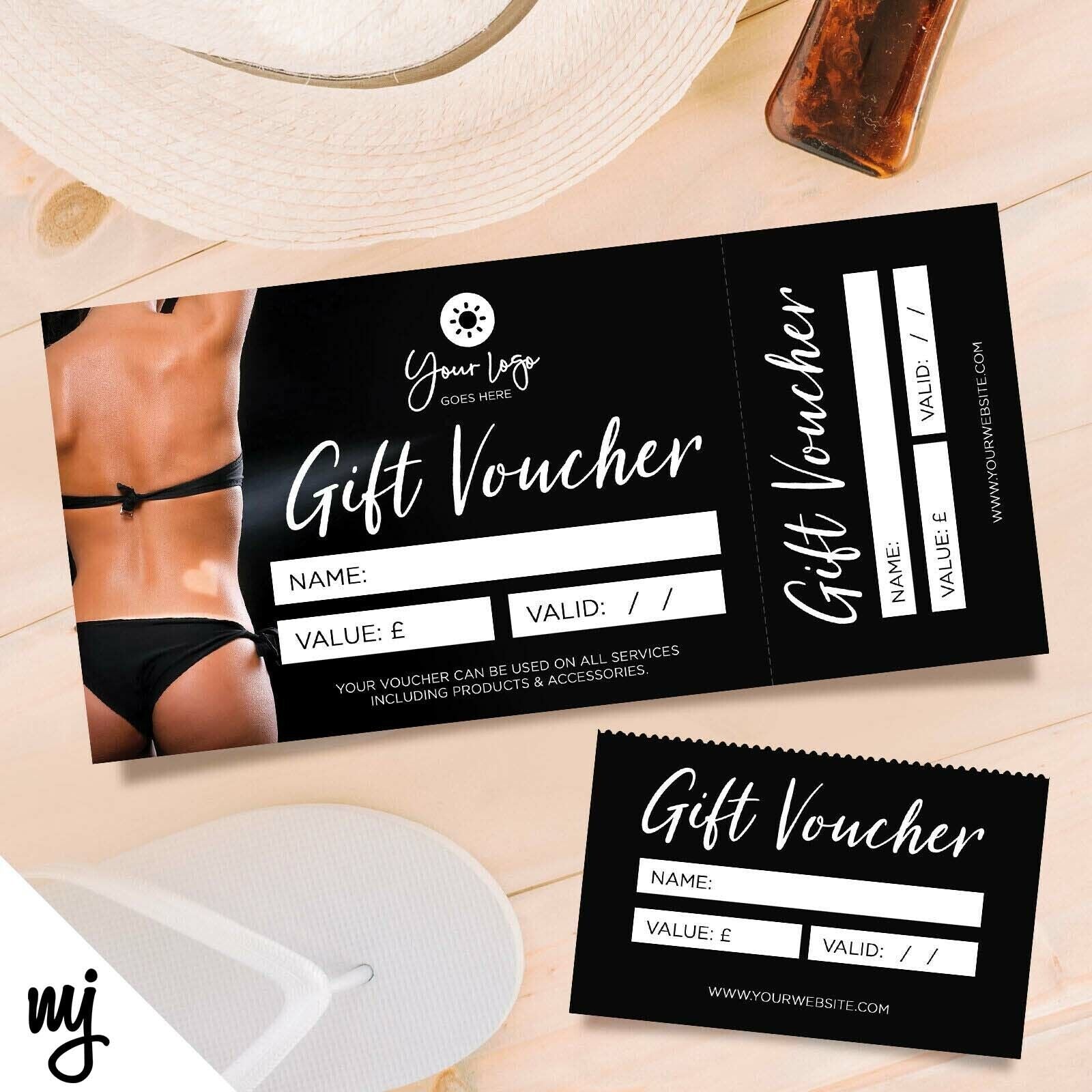 Custom Printed Gift Vouchers Perforated Spray Fake Tan Tanning