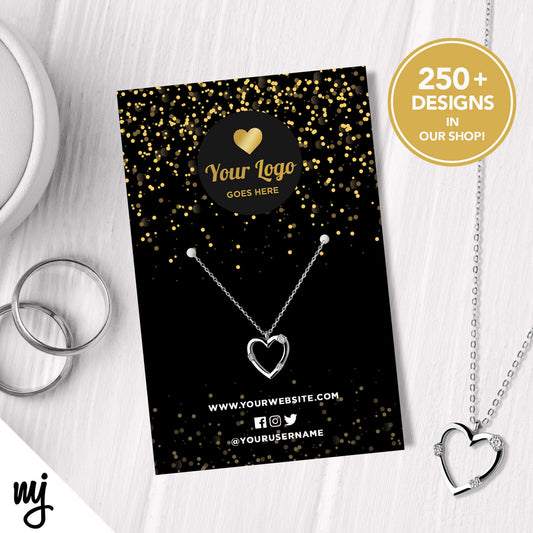 Custom Jewellery Backing Card Printing | Black Gold Glitter Style Design