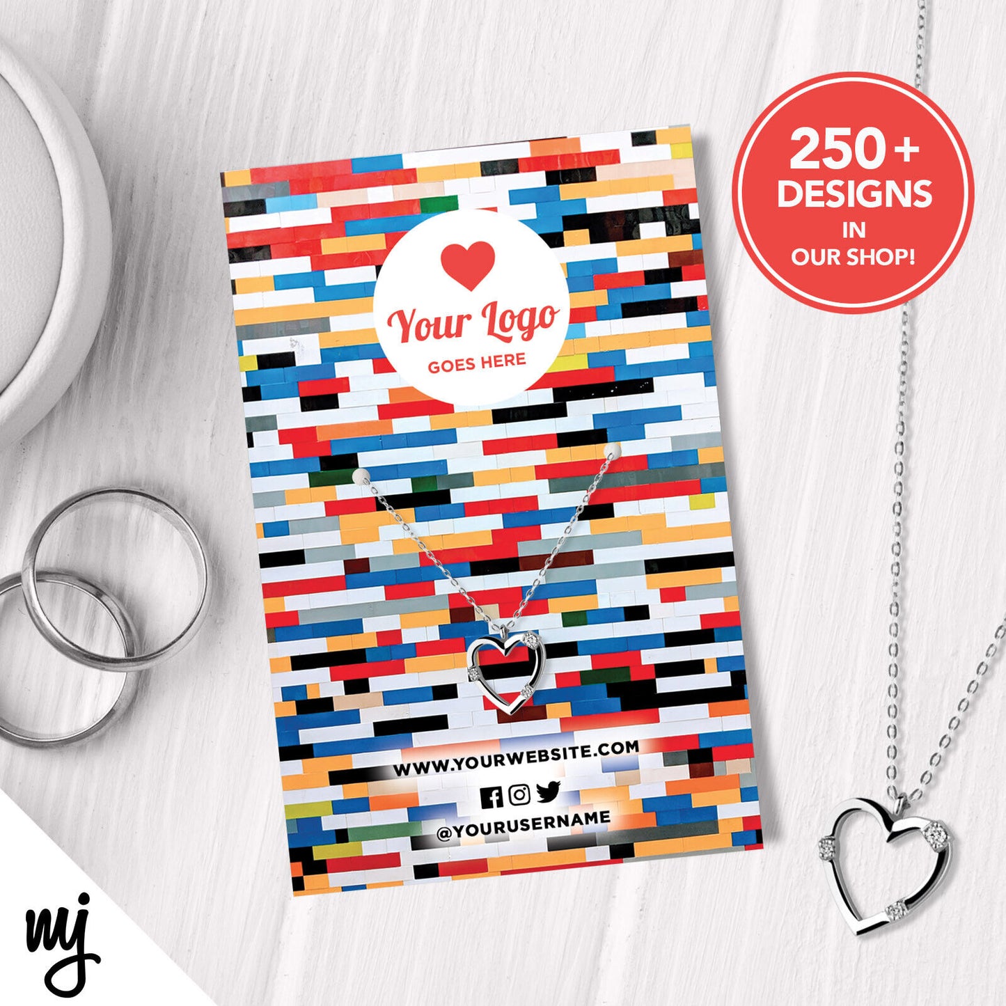 Custom Jewellery Backing Card Printing | Colourful Blocks Colour Pattern Red