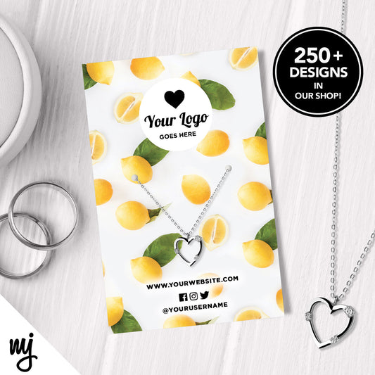 Custom Jewellery Backing Card Printing | Yellow Lemons Fruit Fruity Pattern