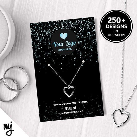 Custom Jewellery Backing Card Printing | Black Blue Glitter Style Design