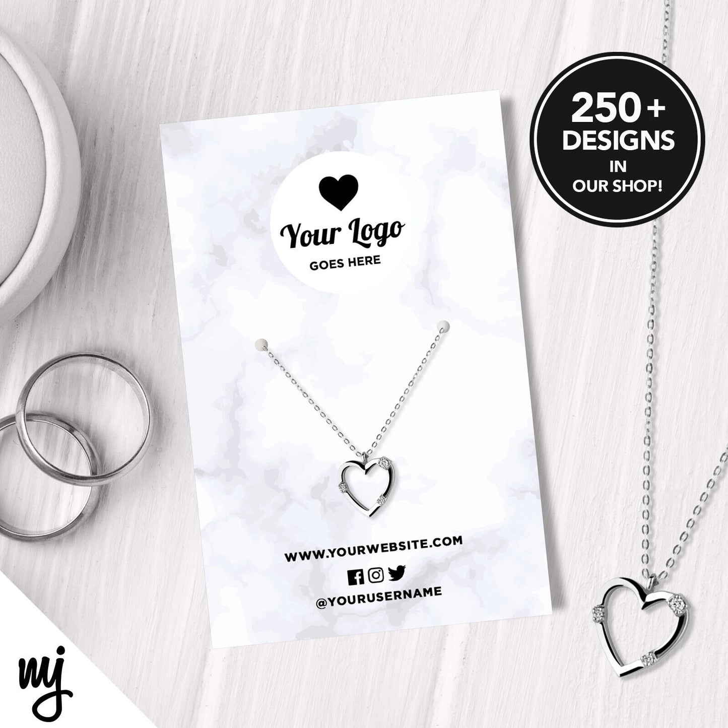 Custom Jewellery Backing Card Printing | Marble Black Modern Style Design