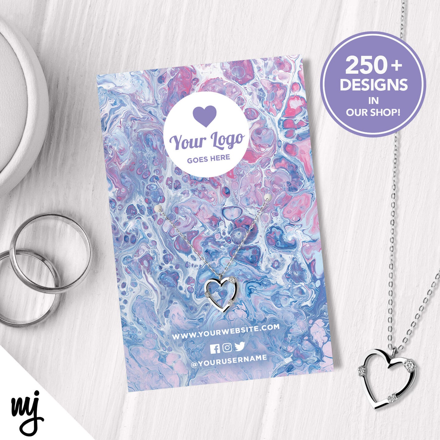 Custom Jewellery Backing Card Printing | Pink Purple Wax Drop Liquid Pattern