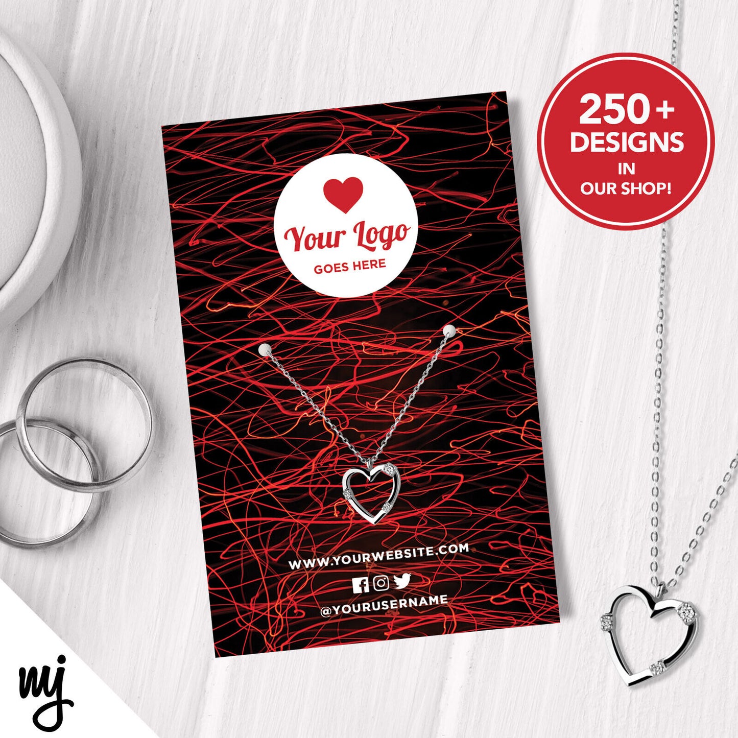 Custom Jewellery Backing Card Printing | Red Black Line Messy Pattern Modern