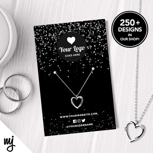 Custom Jewellery Backing Card Printing | Black White Glitter Style Design