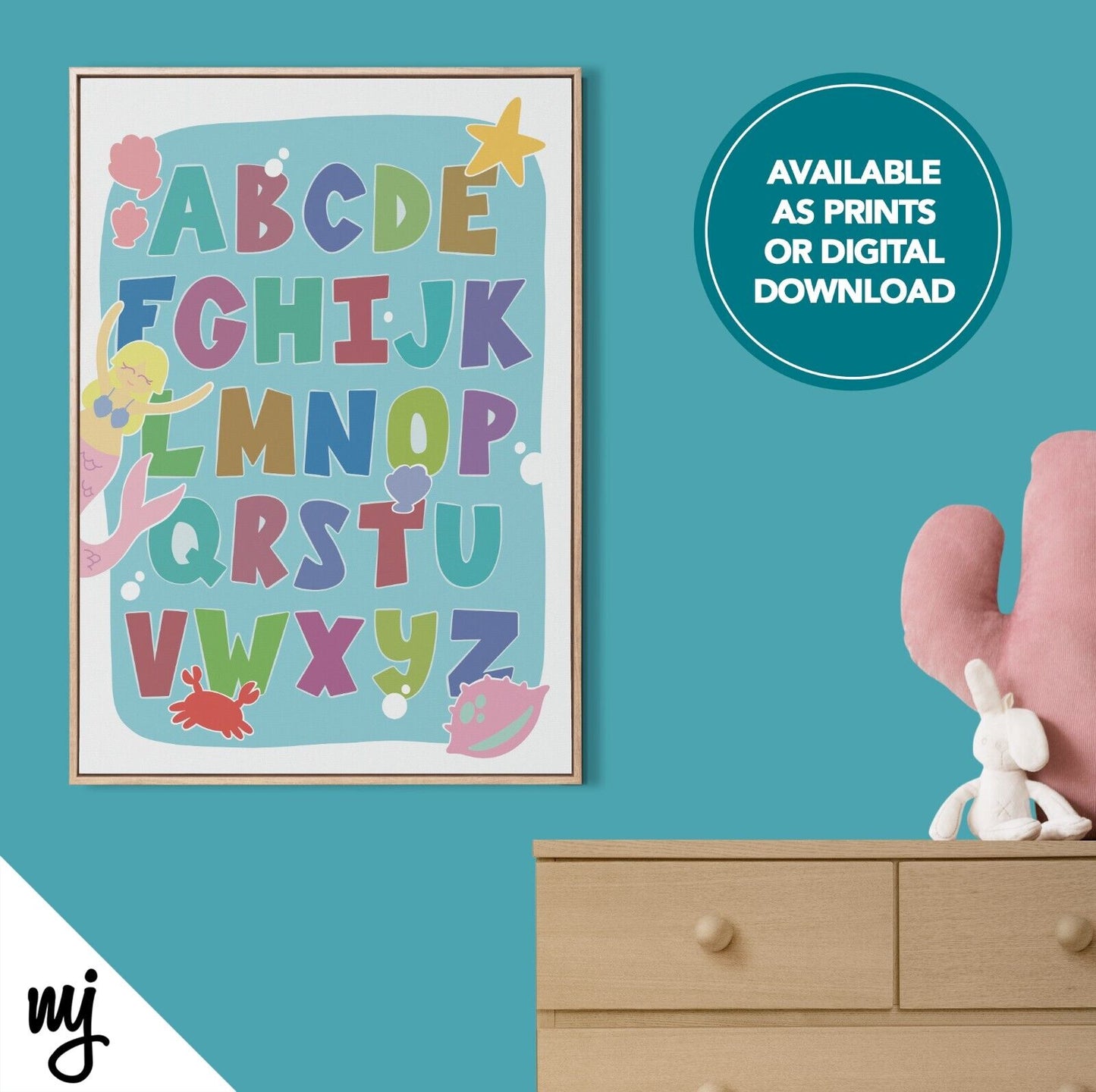 Alphabet Design Kids Baby Art Print | Nursery Decor | Mermaid Under The Sea