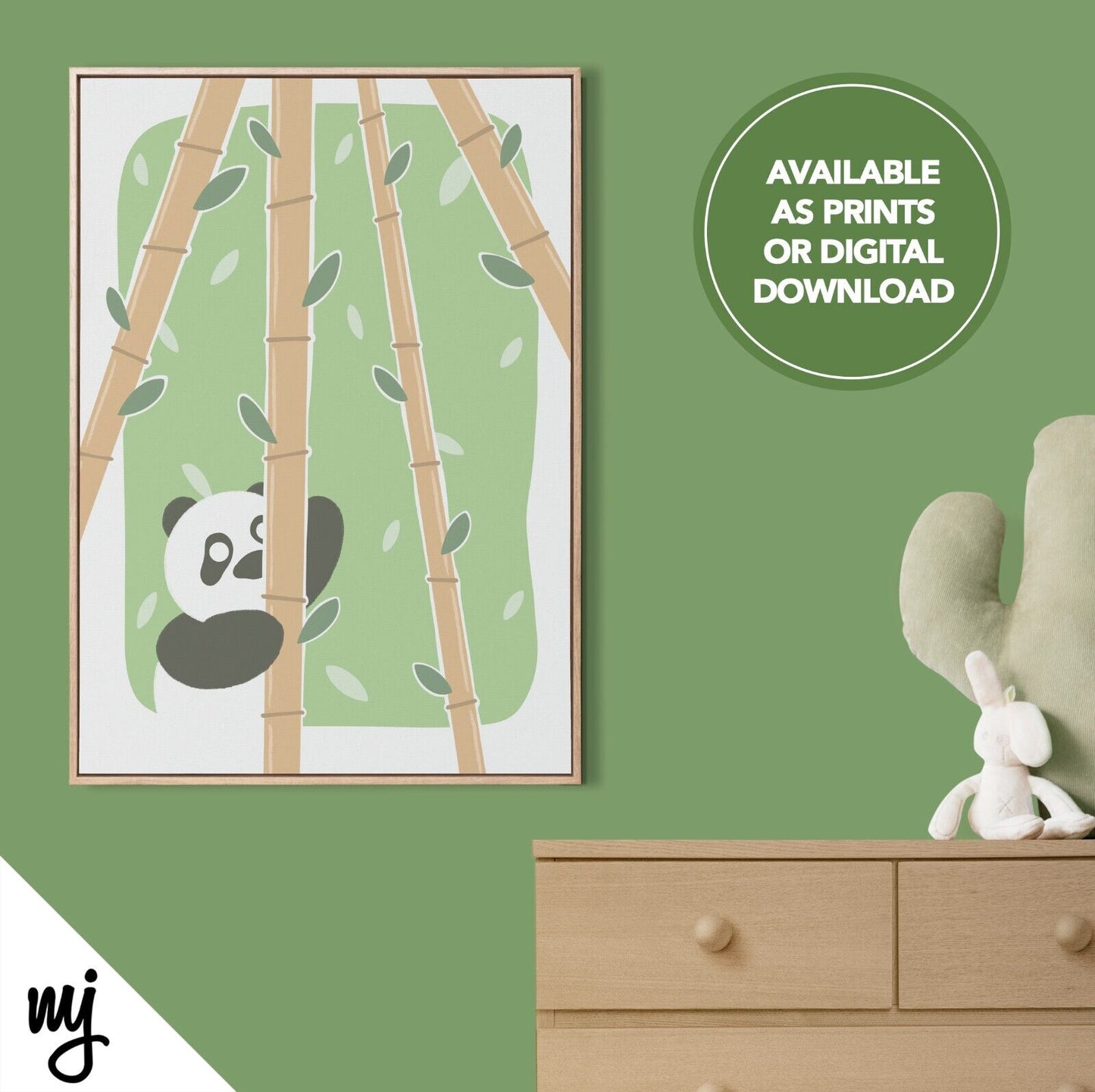 Panda Design Kids Baby Art Print | Nursery Decor | Cute Bamboo Jungle Animals