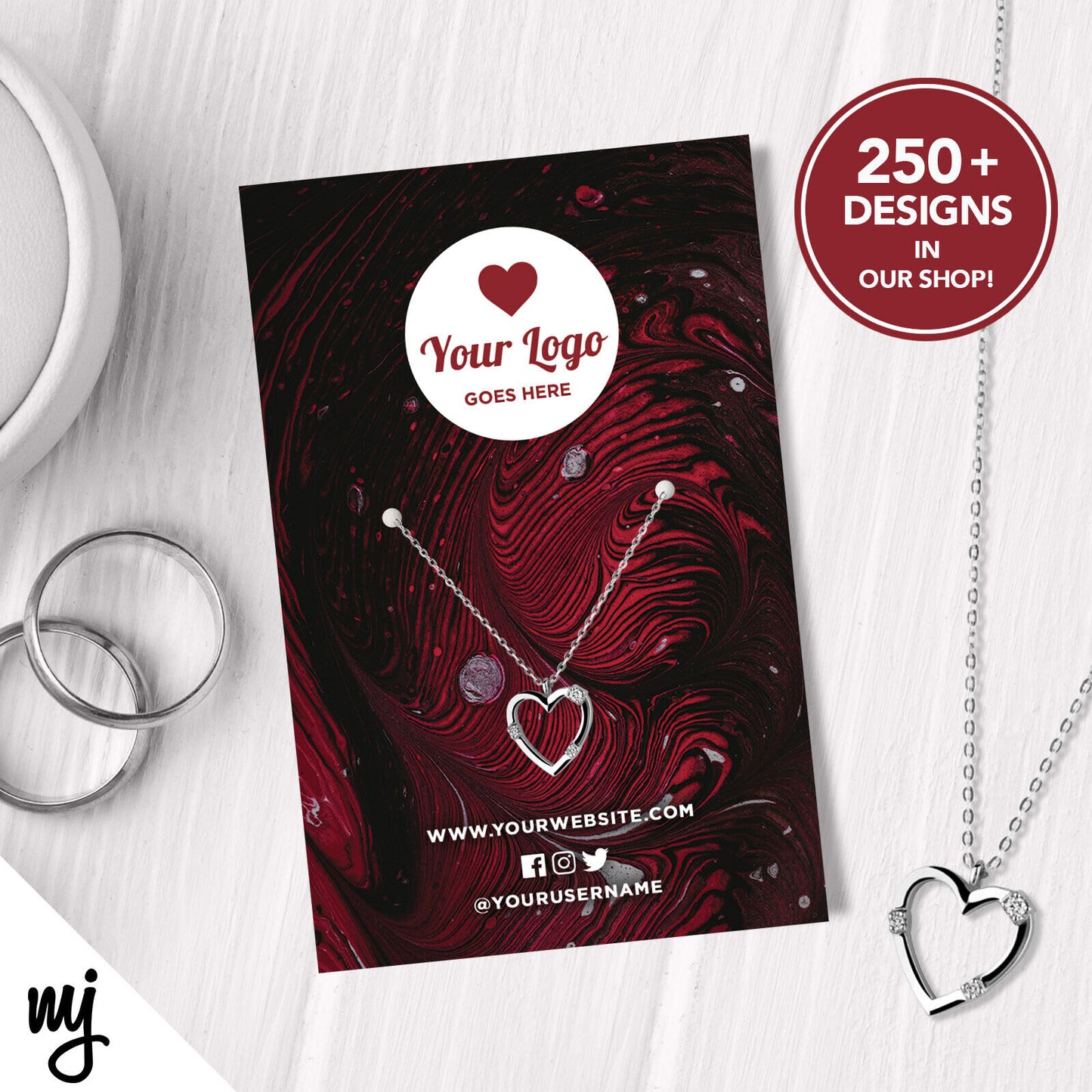 Custom Jewellery Backing Card Printing | Red Black Swirly Modern Pattern