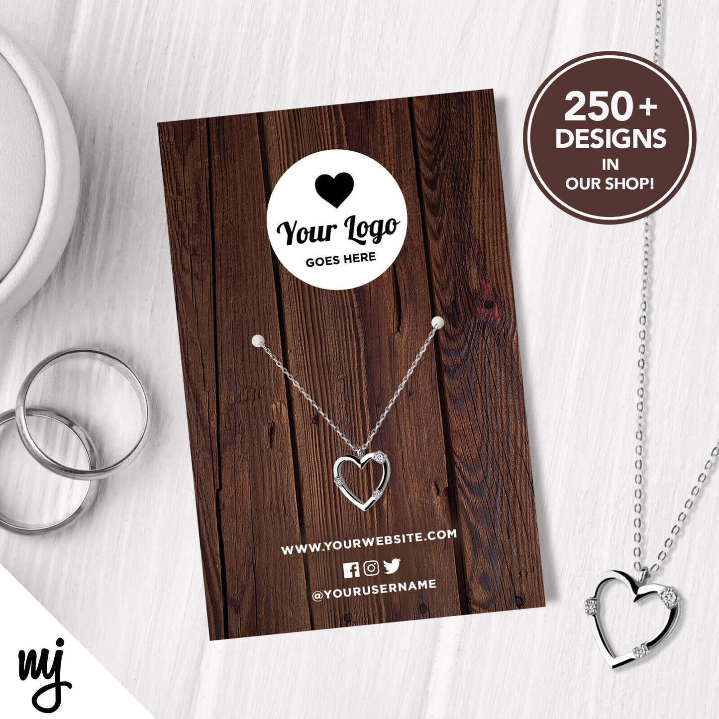 Custom Jewellery Backing Card Printing | Brown Wood Style Abstract Design 02