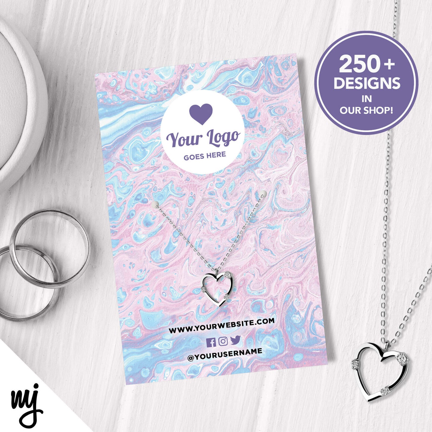 Custom Jewellery Backing Card Printing | Pastel Pink Purple Blue Swirl Girl