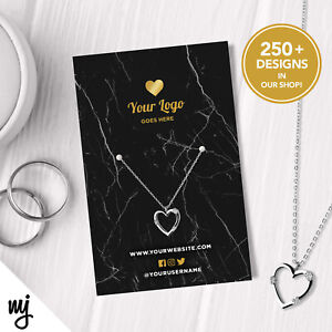 Custom Jewellery Backing Card Printing | Black Marble Gold Modern Style Design