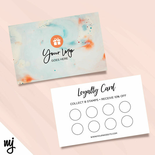 Custom Loyalty Card Printing | Orange Blue Water Paint Droplets Splash Abstract