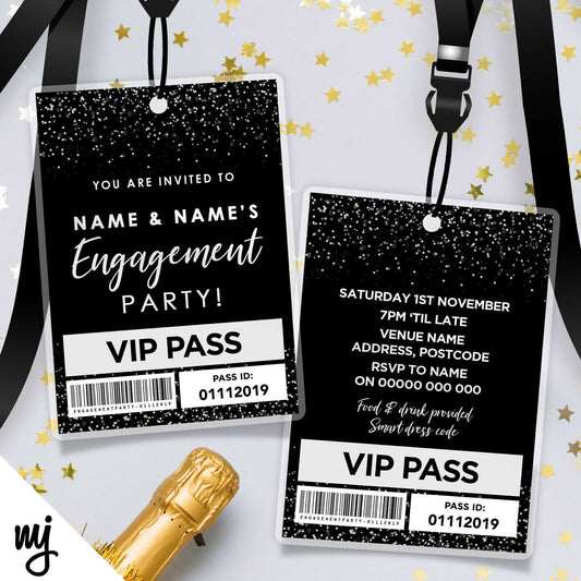 Engagement Vip Passes & Lanyards | Black White Glitter