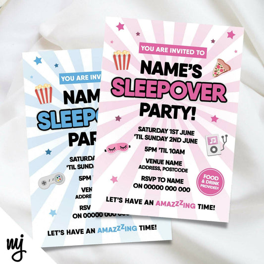 Personalised Sleepover Slumber Party Invitations For Boys/girls | Any Info!