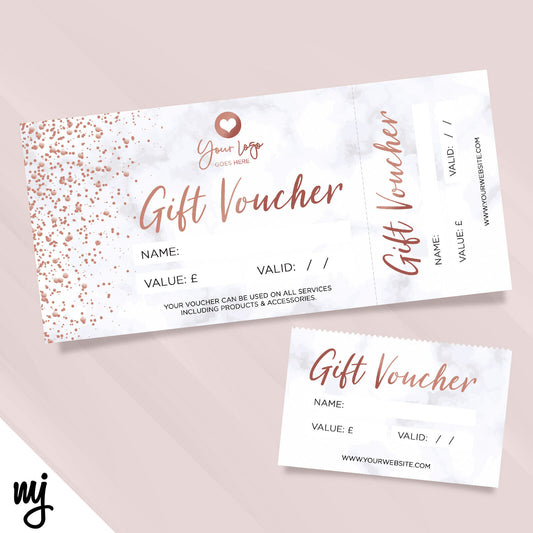 Custom Printed Gift Vouchers | Perforated | Marble Rose Gold Generic Modern