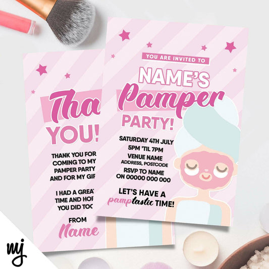 Personalised Pamper Beauty Party Invitations & Thank You Cards Invites Girly