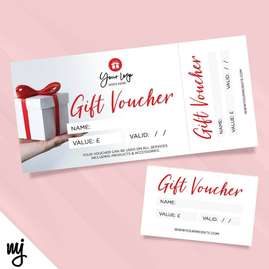 CUSTOM PRINTED GIFT VOUCHERS | PERFORATED | GENERIC RED SILVER GIFT PRESENT 01