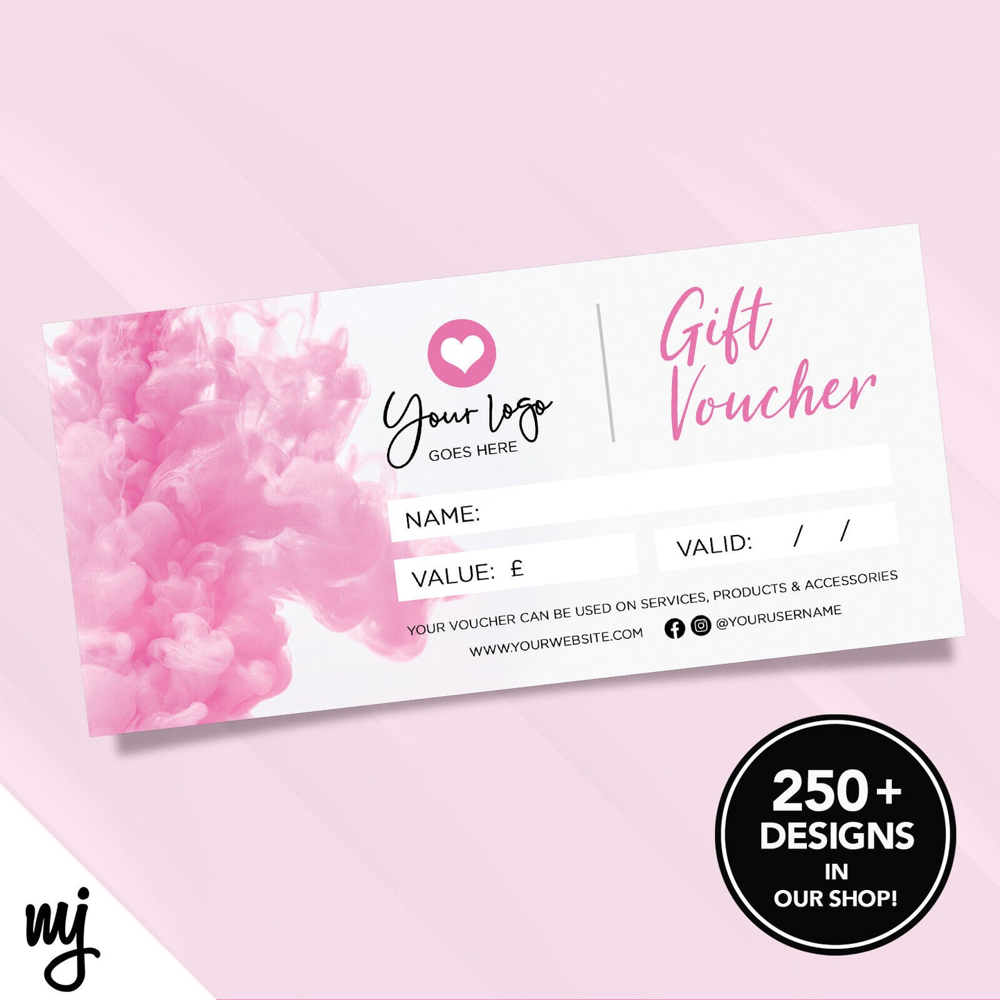 Custom Printed Business Gift Vouchers | Pink White Smoke Feminine Generic