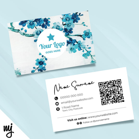 Custom Business Card Printing | Teal Blue Floral Flowers Beauty