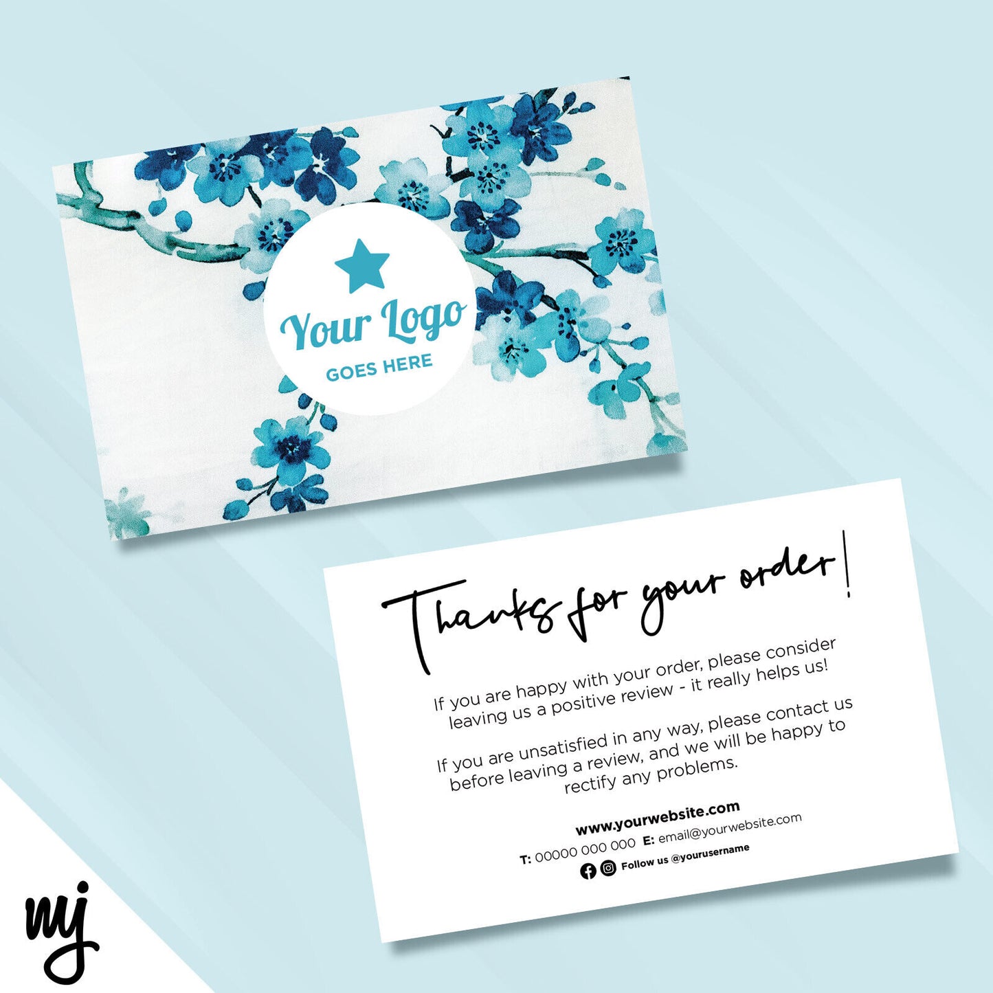 Custom Printed Ebay/etsy Thank You Cards | Teal Blue Floral Flowers Beauty