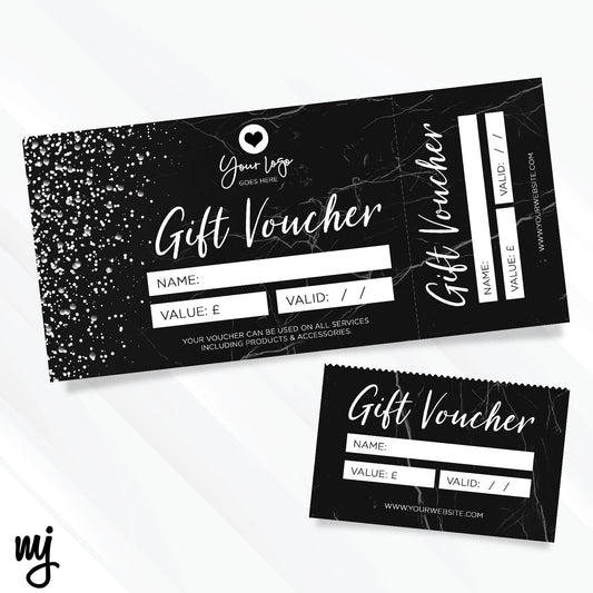 Custom Printed Gift Vouchers | Perforated | Black Marble White Modern Generic