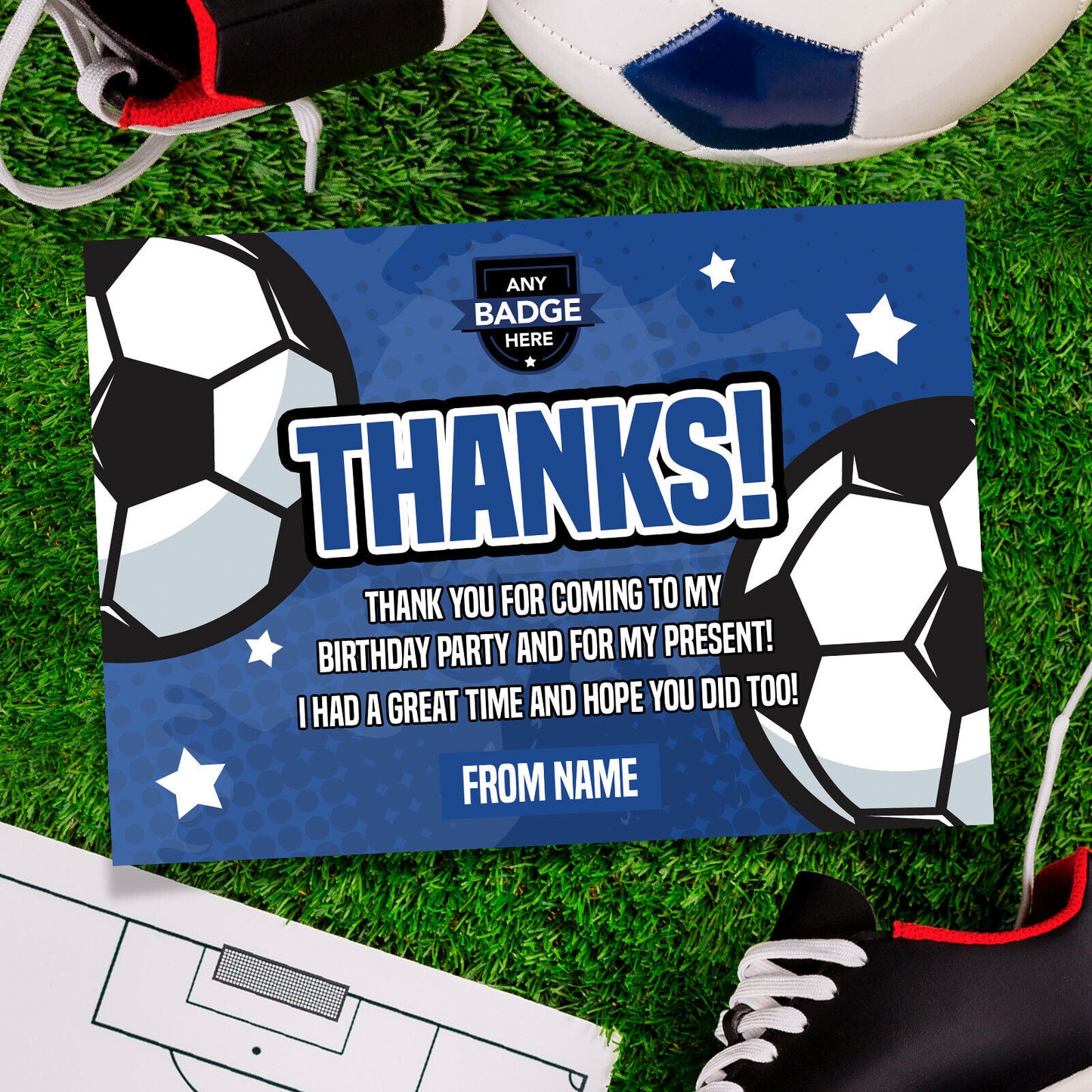 Personalised Blue Football Ticket Style Invitations | Kids/adults