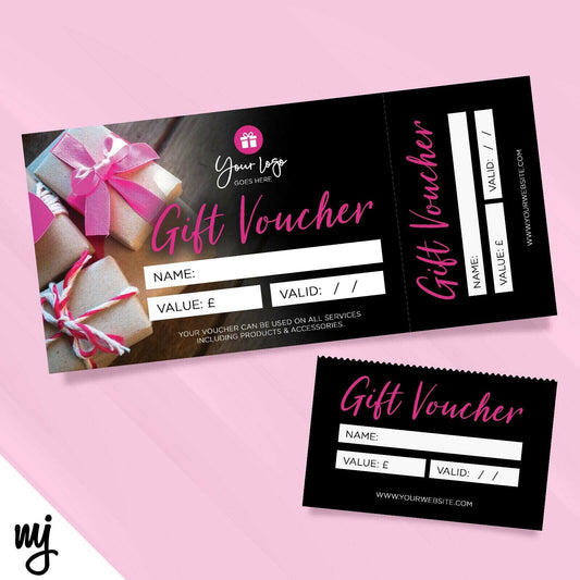 Custom Printed Gift Vouchers | Perforated | Generic Black Pink Purple Present 03