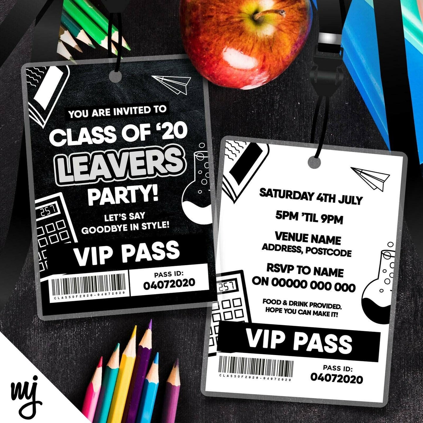 Personalised School Leavers Leaving Party Vip Passes Lanyards / Invitations