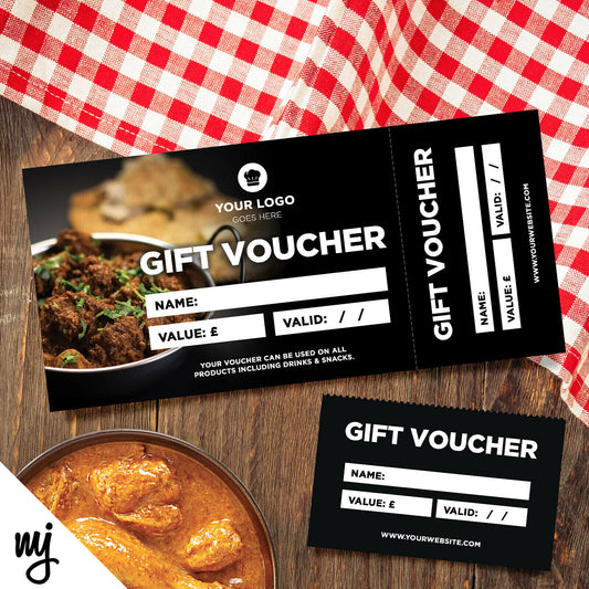 Custom Printed Gift Vouchers | Perforated | Curry Indian Restaurant Takeaway