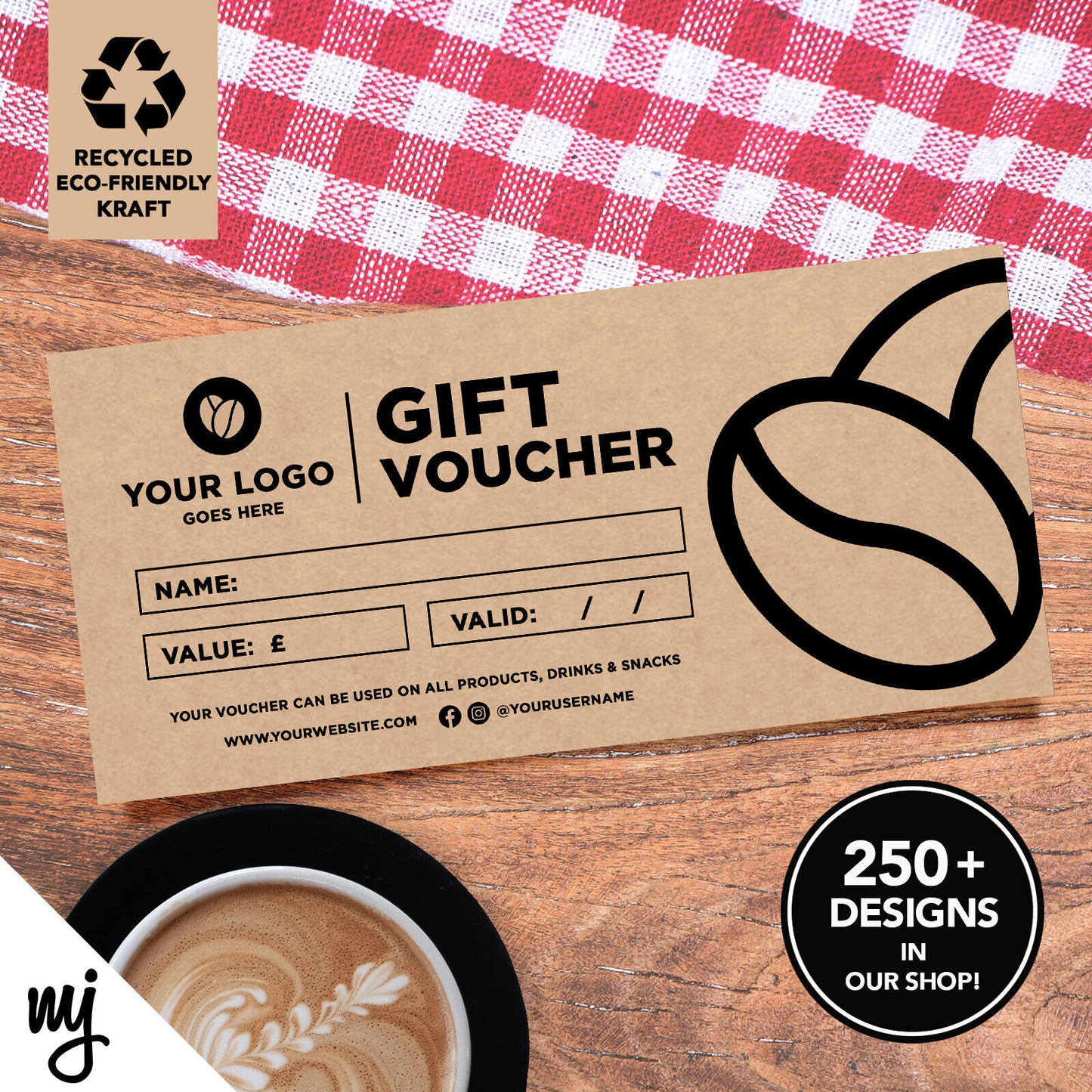 Custom Recyclable Kraft Gift Vouchers | Coffee Cafe Restaurant Business 01