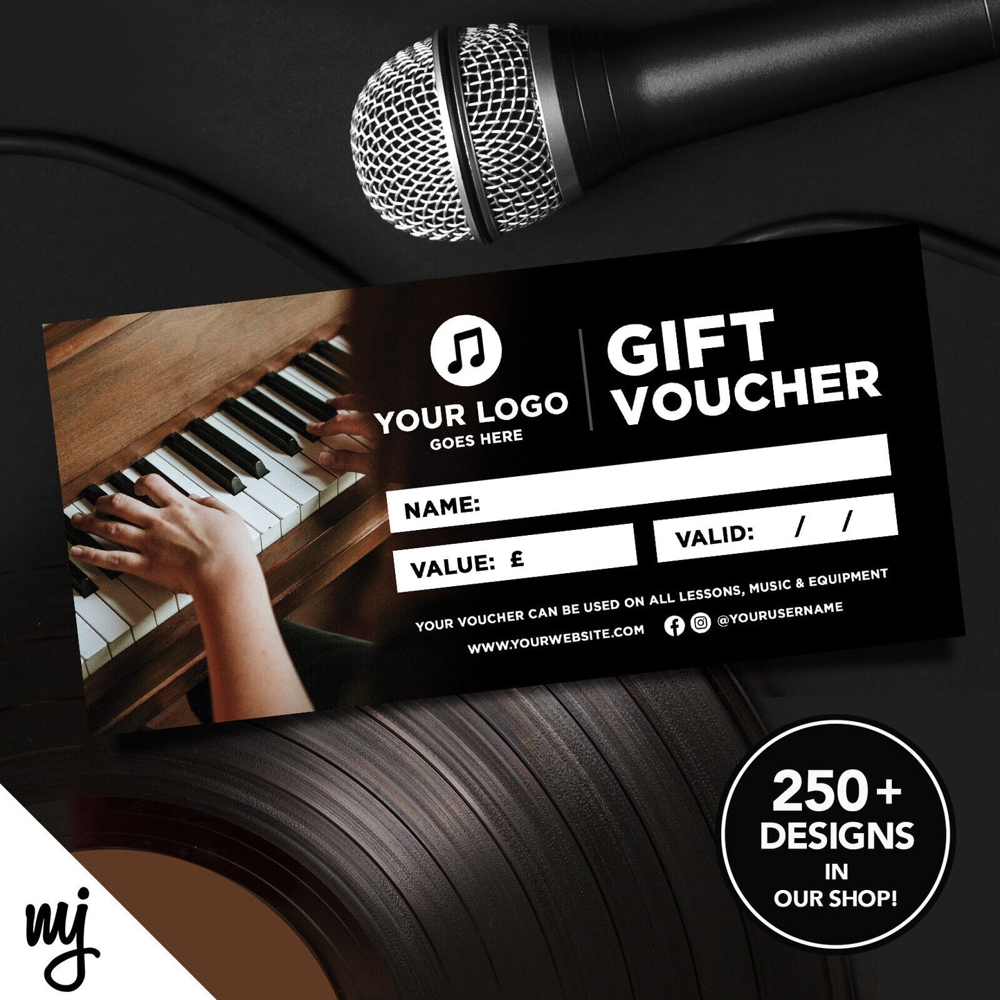 Custom Printed Business Gift Vouchers | Piano Keyboard Lesson Music Shop Gig