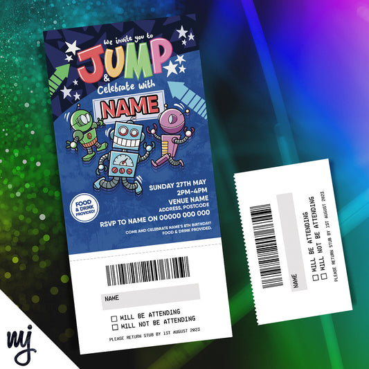 Personalised Bounce Party Jump Trampoline Ticket Invitations | Perforated Stub!