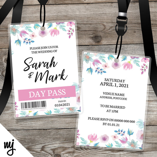 Wedding Vip Passes & Lanyards | Pink Green Floral