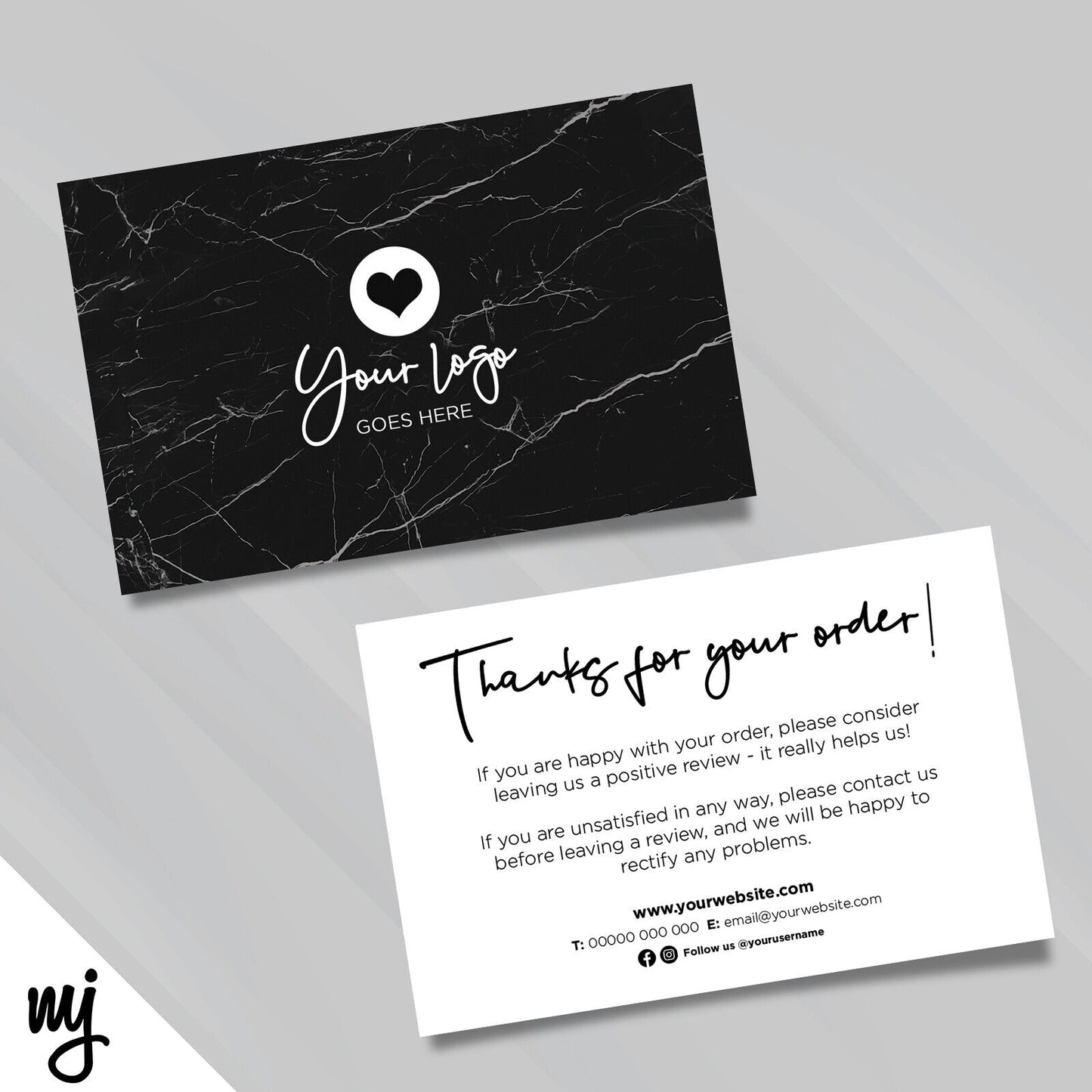 Custom Printed Ebay/etsy Thank You Cards | Black Marble White Modern Style