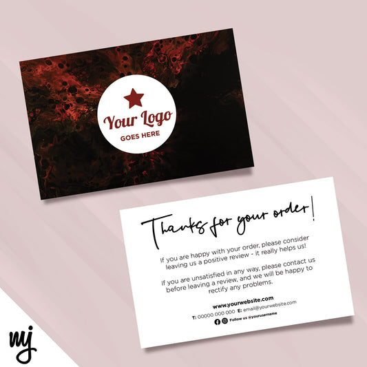 Custom Printed Ebay/etsy Thank You Cards | Smoke Red Black Swirly Modern