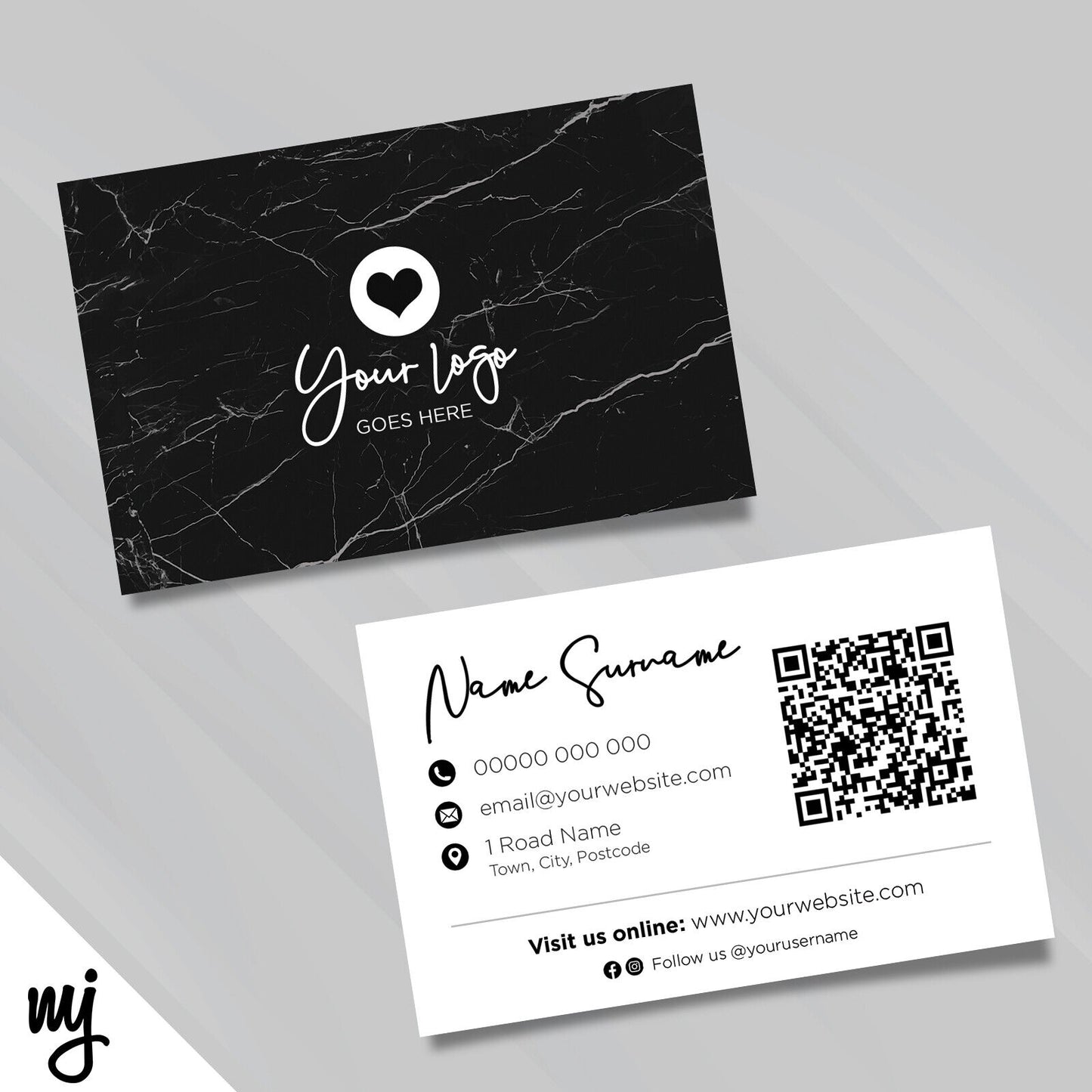 Custom Business Card Printing | Black Marble White Modern Generic Design