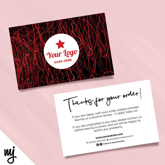 Custom Printed Ebay/etsy Thank You Cards | Red Black Line Messy Pattern Modern