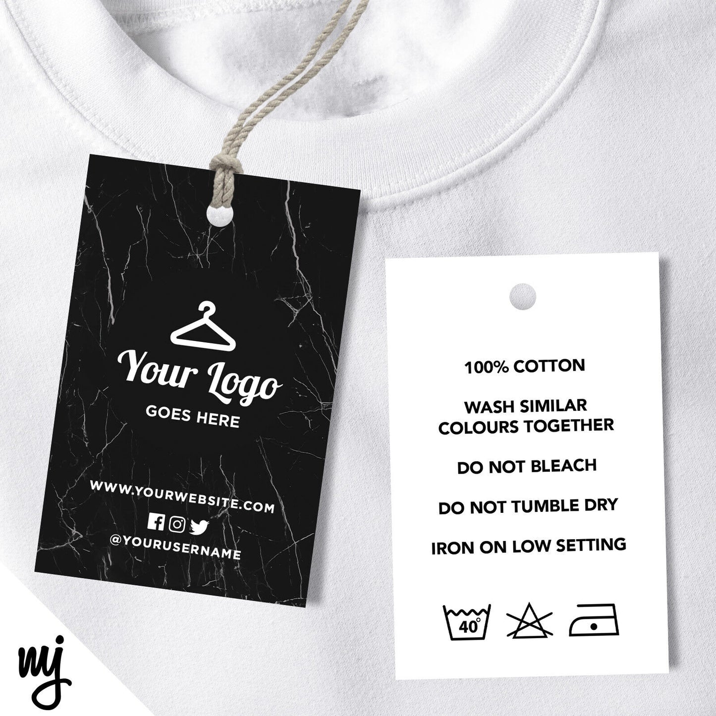 Custom Clothing Swing Tags Cards Printing | Black Marble White Modern Style