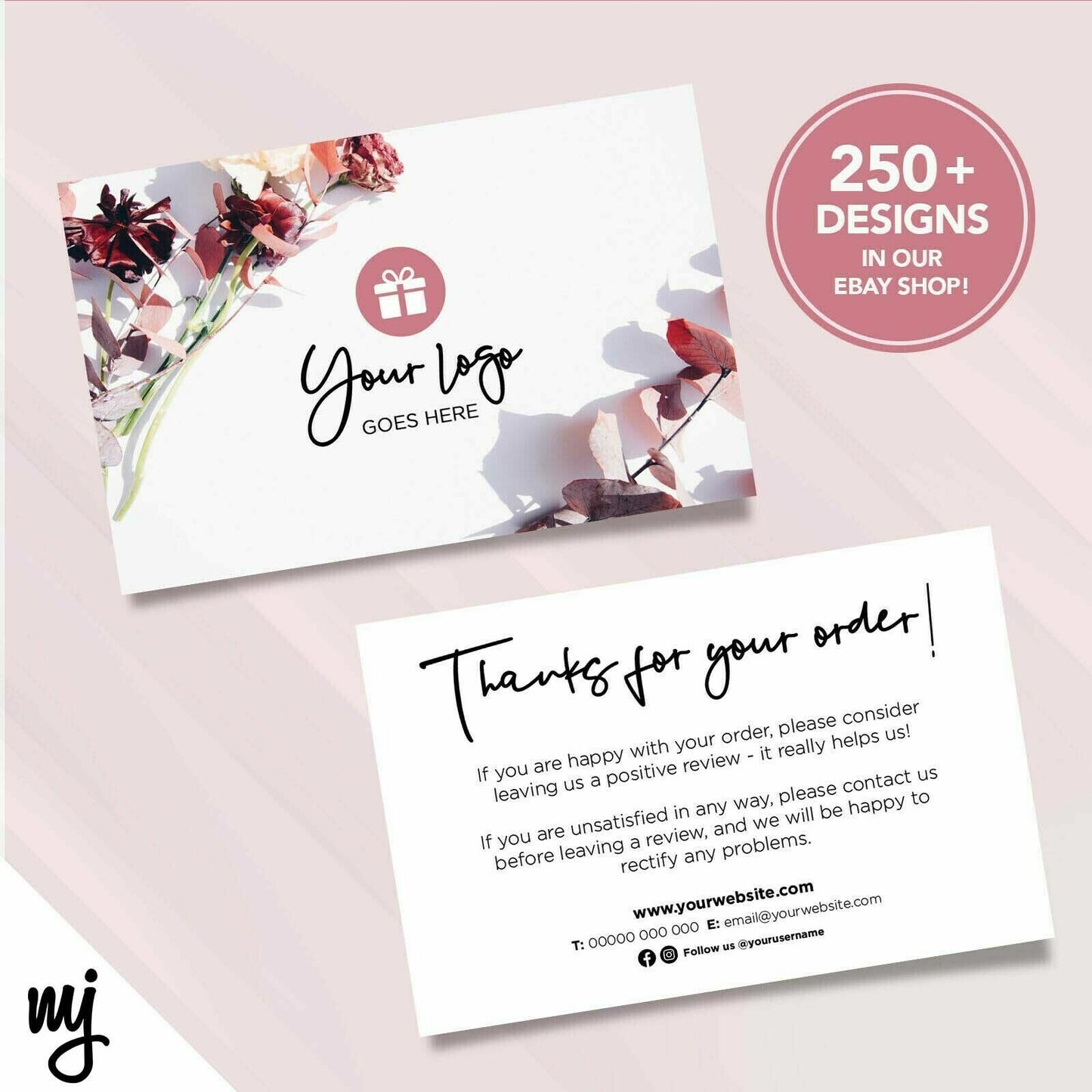 Custom Printed Ebay/etsy Thank You Cards | Red Feminine Floral Flowers 01