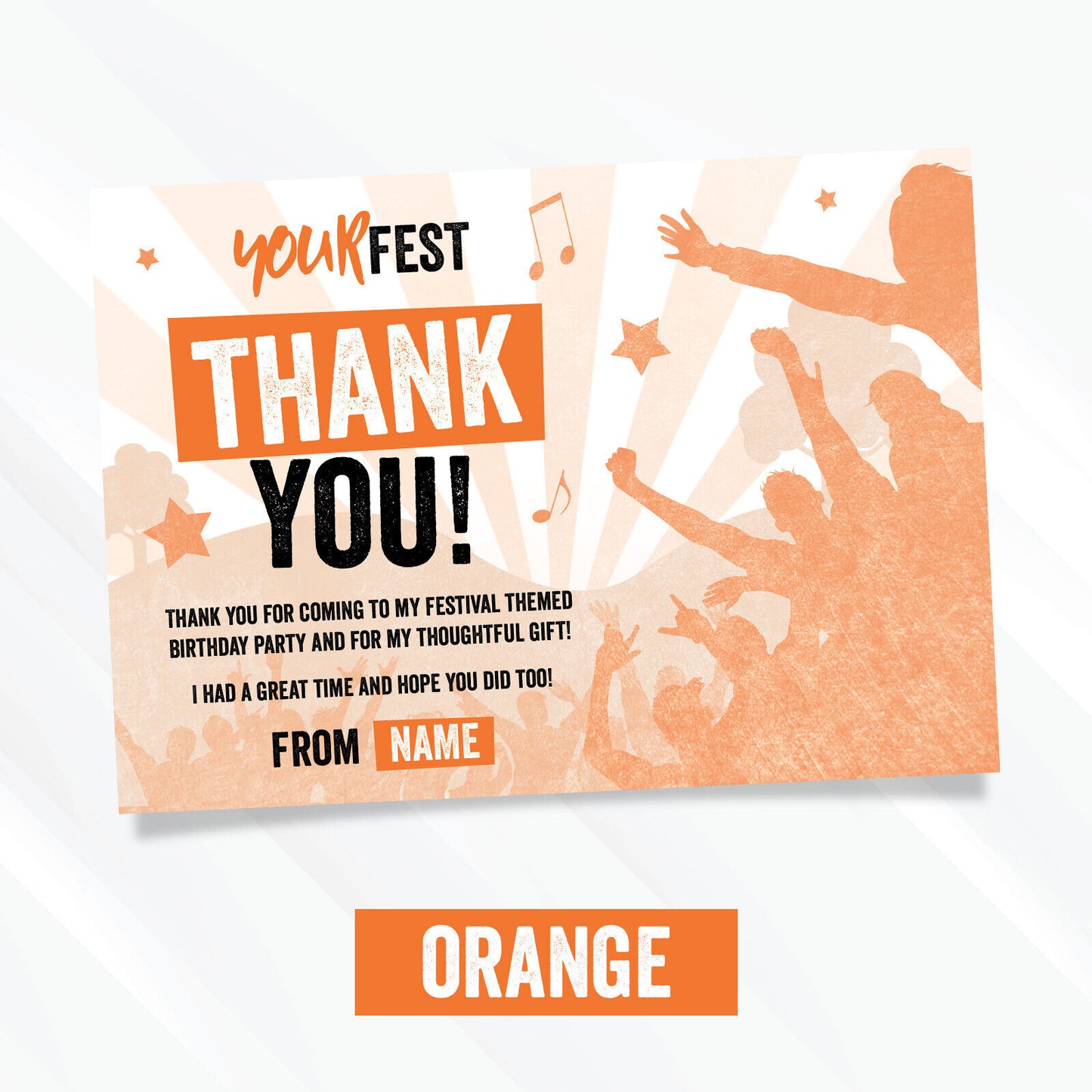 Personalised Festival Style Thank You Card Notes/invitations | Any Colour!