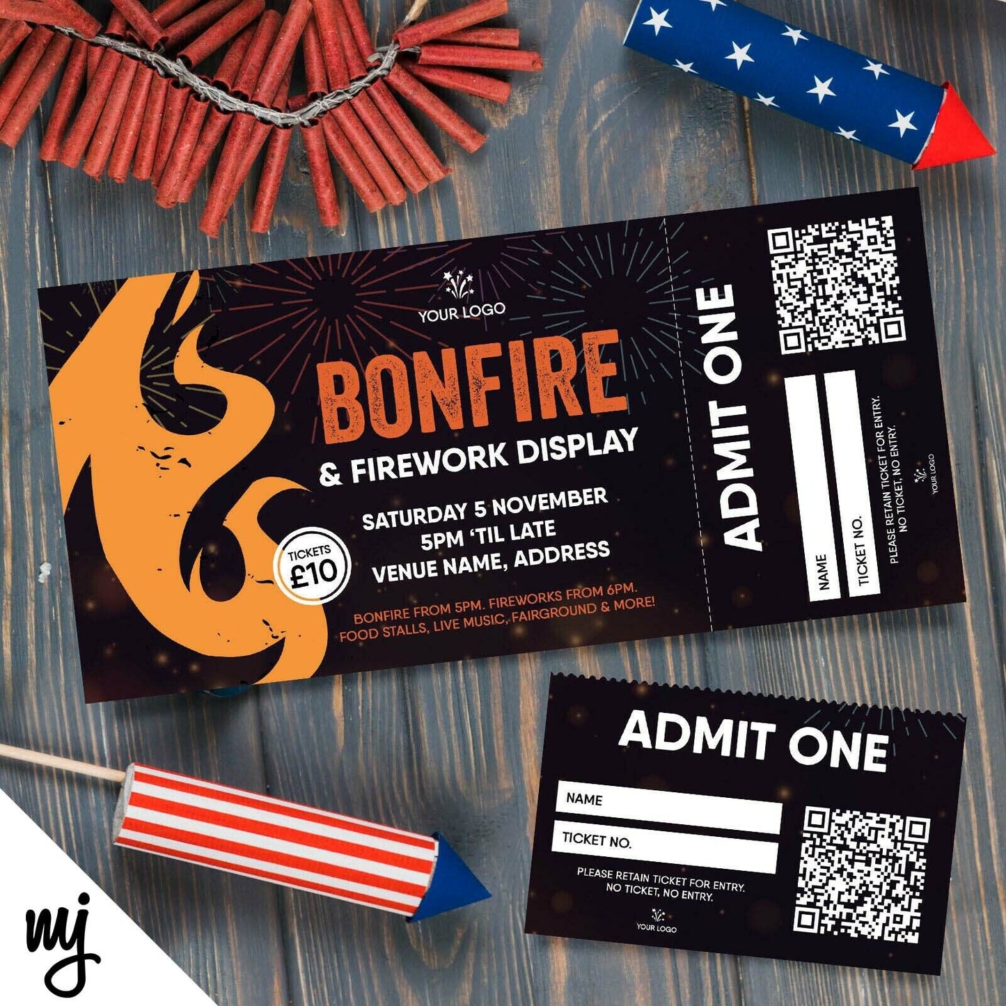 Custom Fireworks Display Bonfire Night Party Ticket Printing Perforated Stubs 2