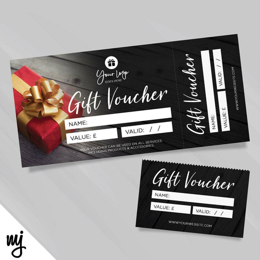 Custom Printed Gift Vouchers | Perforated | Black Red Gold Generic Present 04