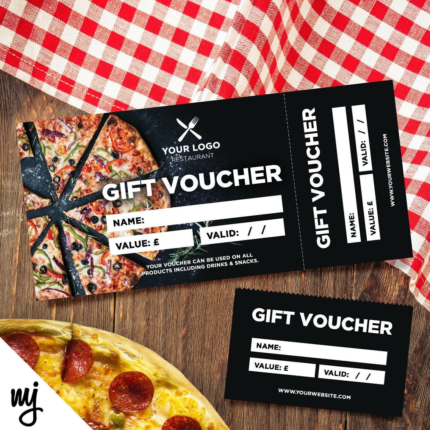 CUSTOM PRINTED GIFT VOUCHERS | PERFORATED | FAST FOOD RESTAURANT TAKEAWAY PIZZA