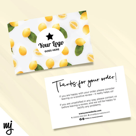 Custom Printed Ebay/etsy Thank You Cards | Yellow Lemons Fruit Fruity Pattern