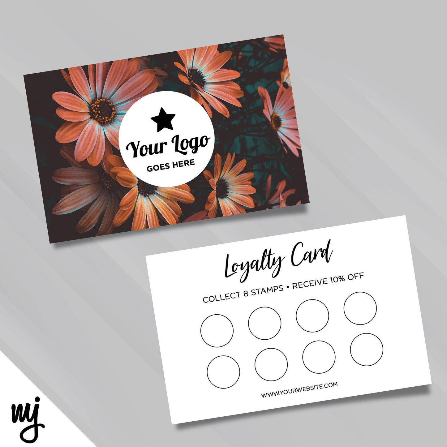 Custom Loyalty Card Printing | Floral Flowers Orange Dark Black