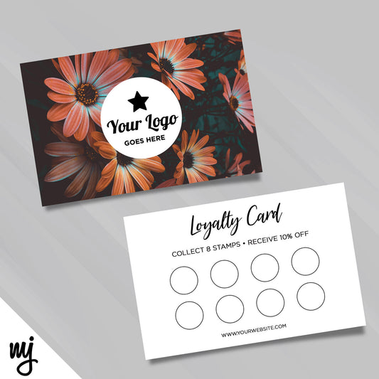 Custom Loyalty Card Printing | Floral Flowers Orange Dark Black