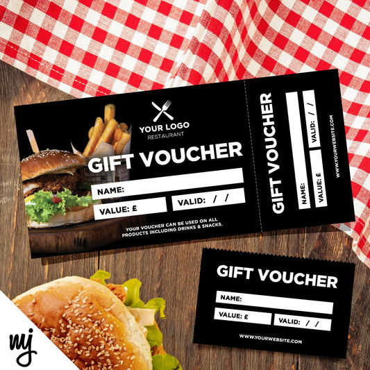 Custom Printed Gift Vouchers | Perforated | Fast Food Restaurant Takeaway Burger