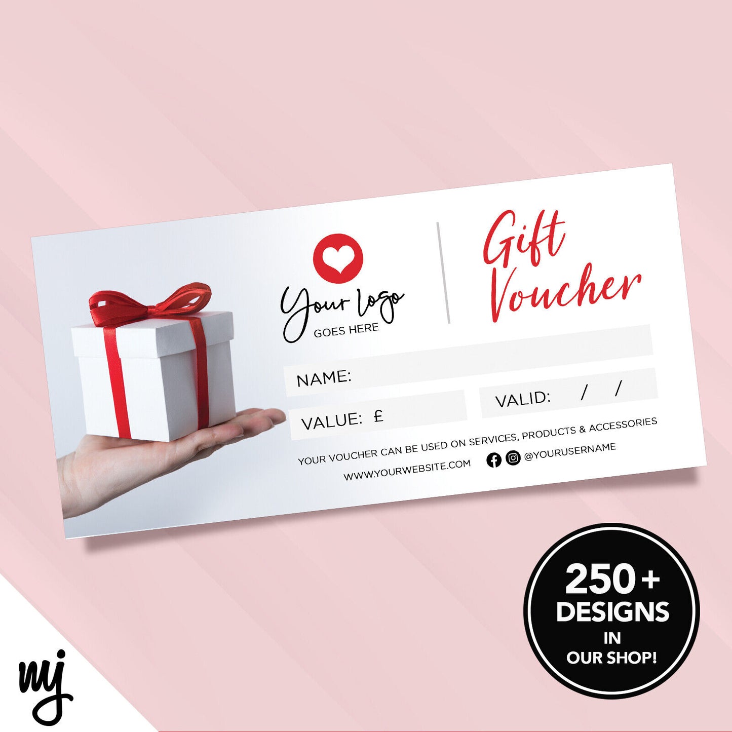 Custom Printed Business Gift Vouchers | Generic Red Silver Gift Present 01