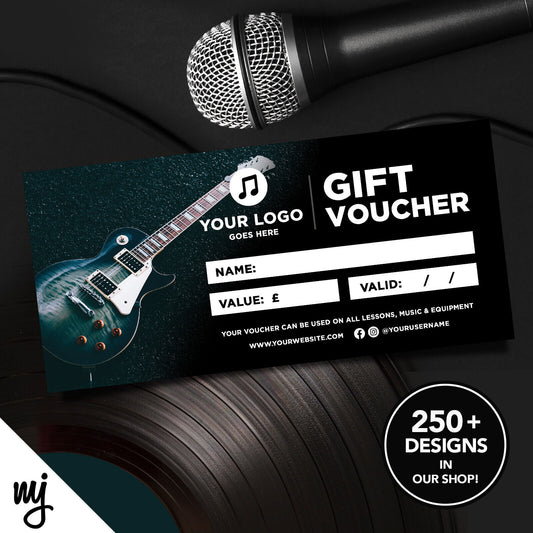 Custom Printed Business Gift Vouchers | Guitar Lesson Music Shop Gig Show 03