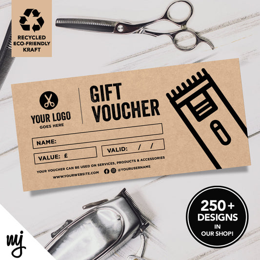 Custom Eco Recyclable Kraft Gift Vouchers | Barber Hairdresser Grooming Men Man